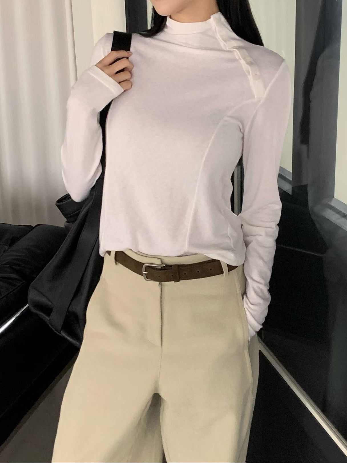 斜側排釦長袖上衣