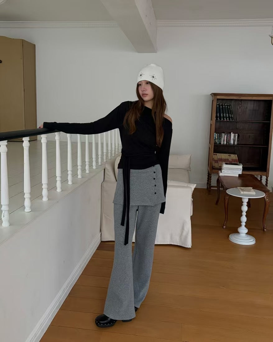 露肩斜領縛腰上衣