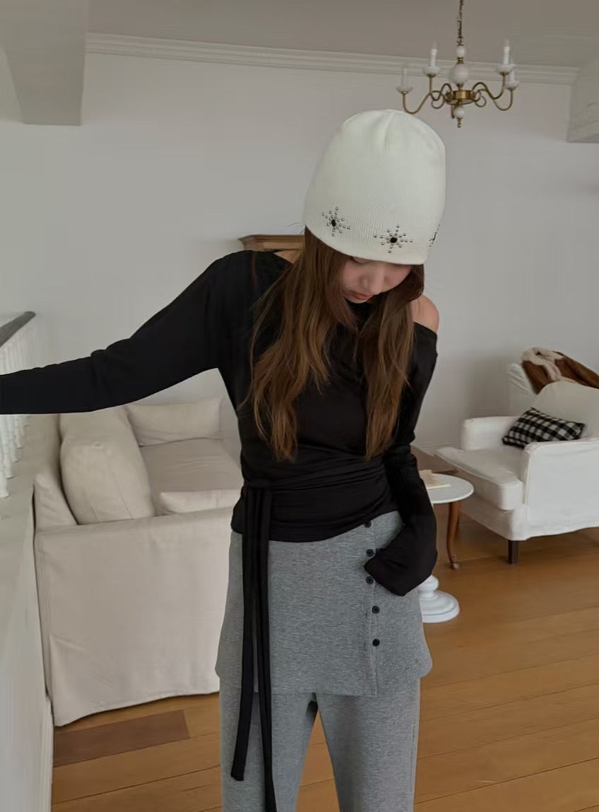 露肩斜領縛腰上衣