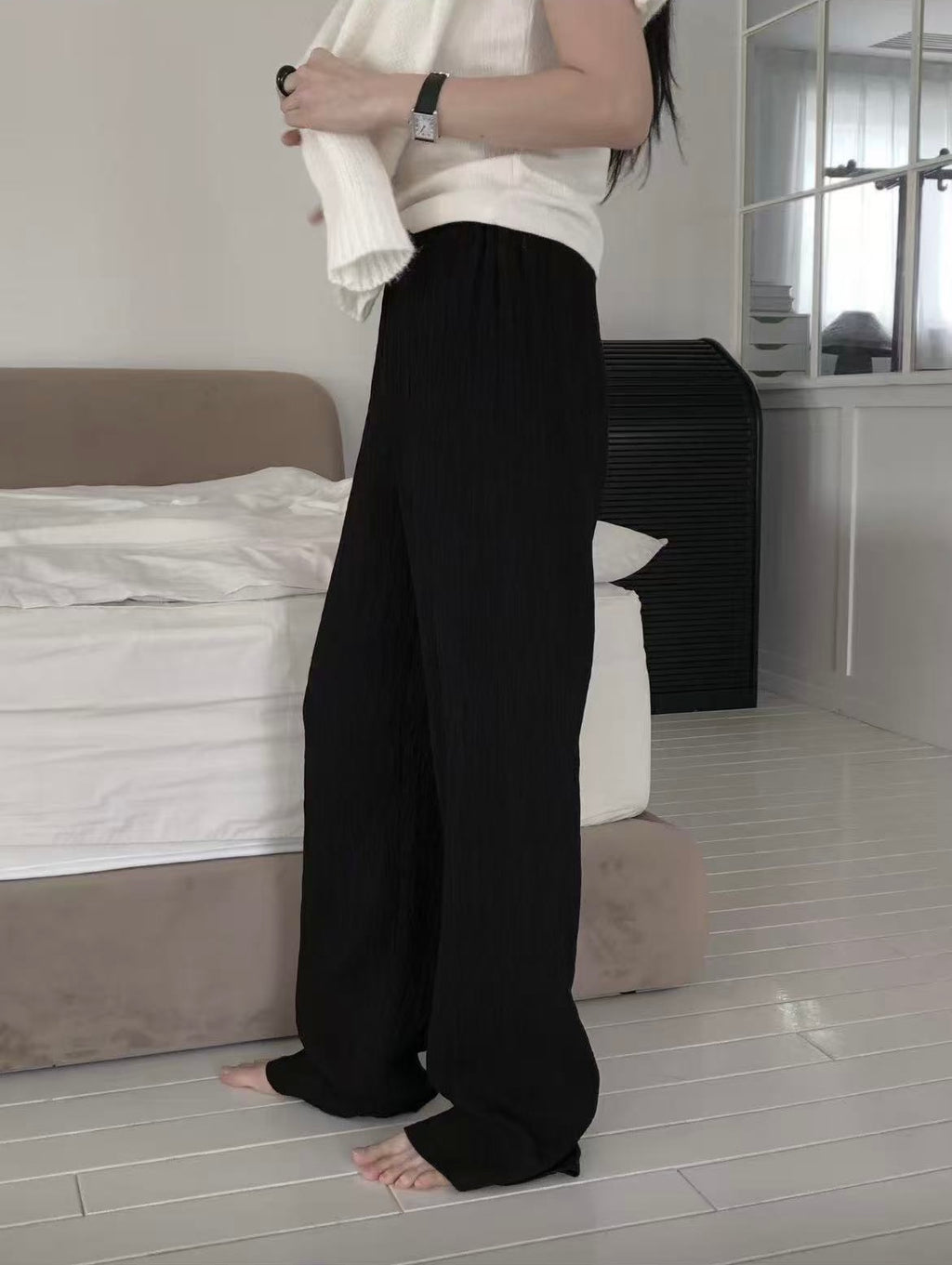 立體壓紋薄身長褲