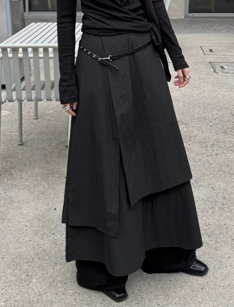 雙層造型感不規則下擺長裙