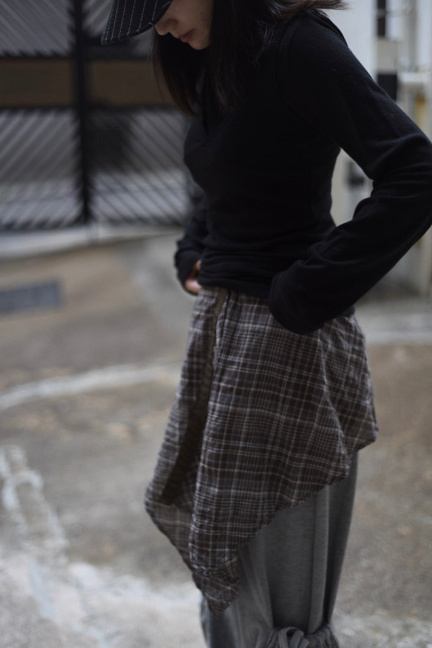 格紋疊穿半身小圍巾