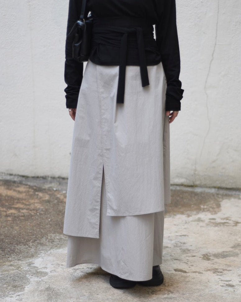 雙層造型感不規則下擺長裙